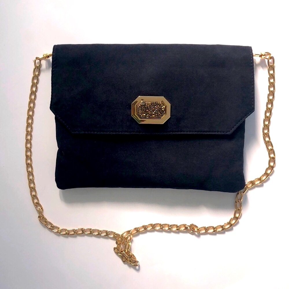 Deux Lux Black Clutch with Gold Chain